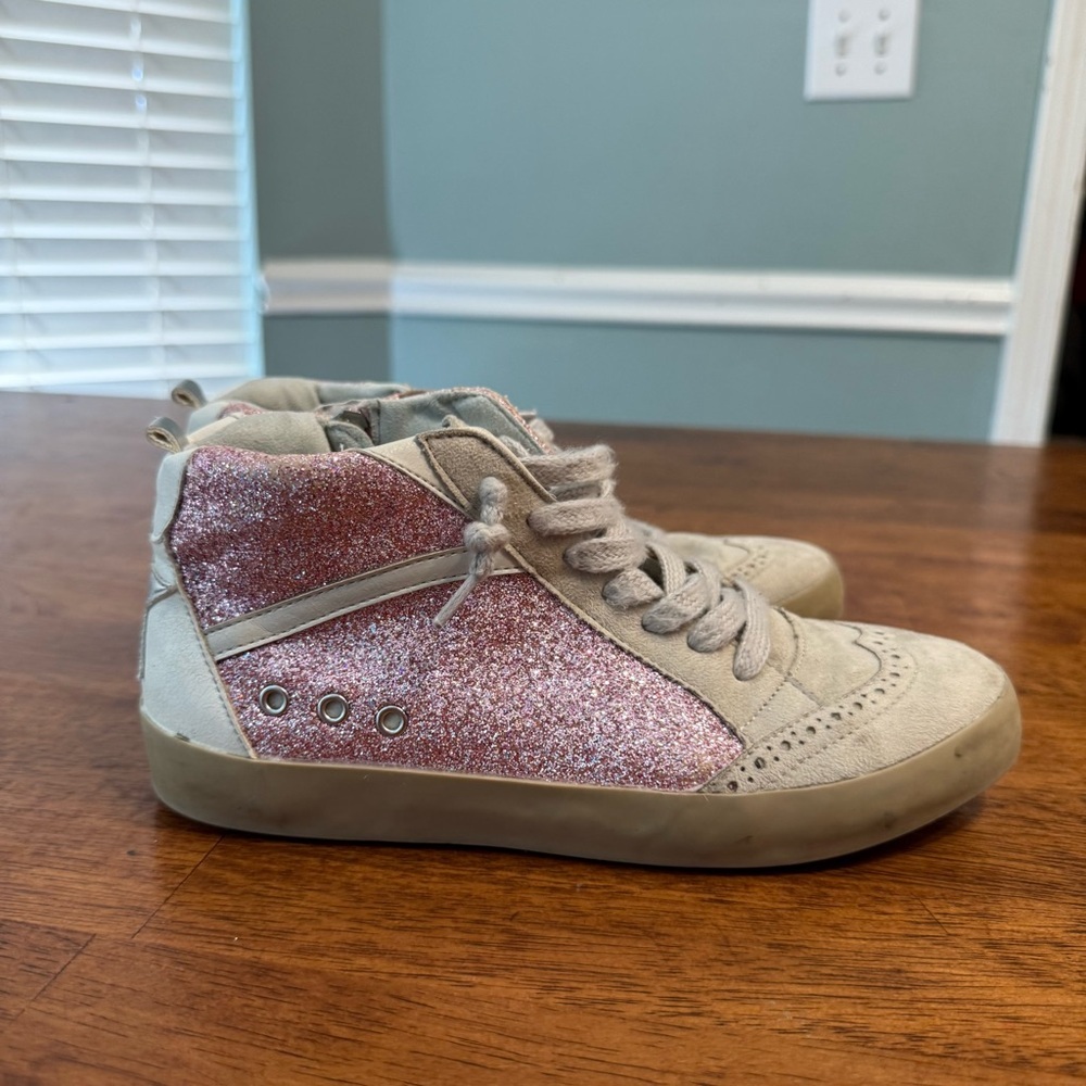 ShuShop Girls pink Glitter High-Top Sneakers Riley Kids shoes size 4